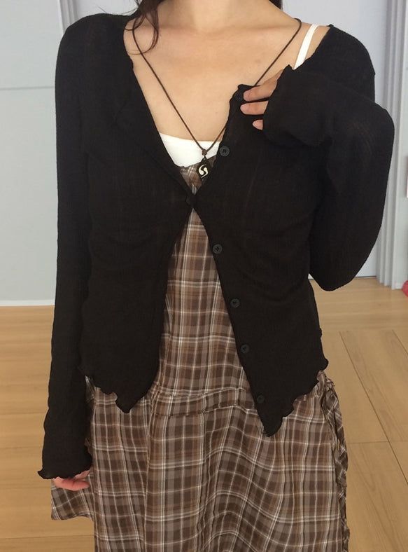 anyonemore（エニーワンモアー）の「Iton Frill Ribbed See-Through Cardigan（Tops）」