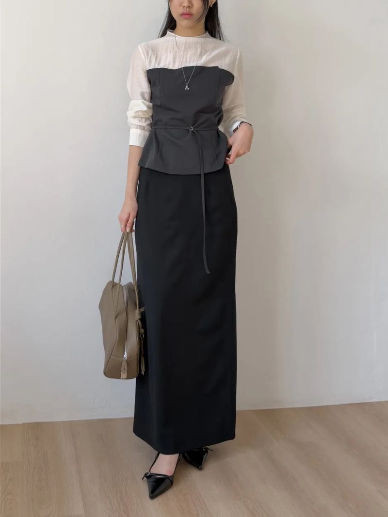[Belt SET] Souffle Pintuck Layered Blouse