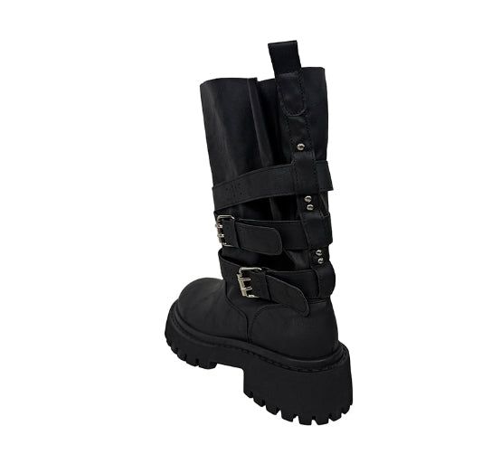  +6cm Vintage Crack Buckle Studded Mid Boots