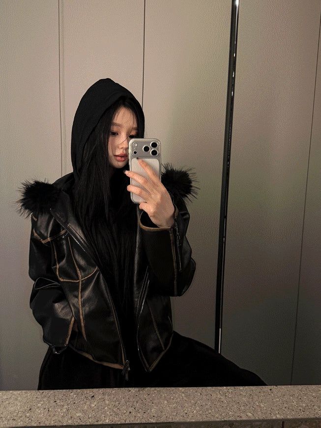 Vintage Noir Leather Zip-up