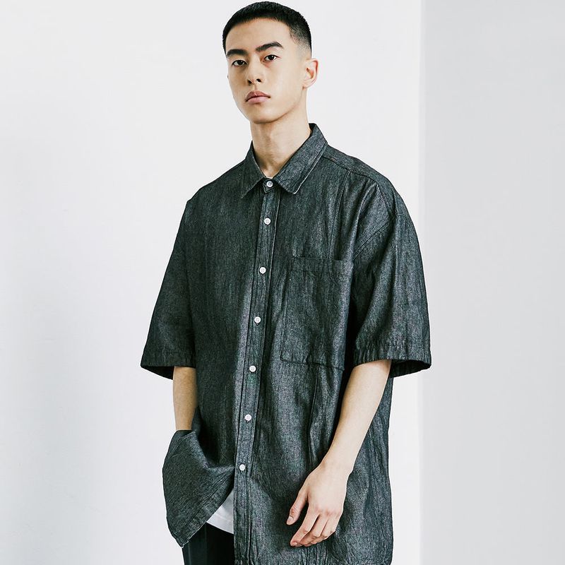 FRONT SEAM WASHED DENIM SHIRT BLACK
