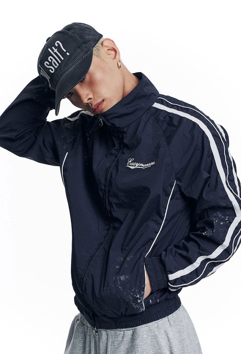 Dirty Nylon Piping Track Jacket - Navy