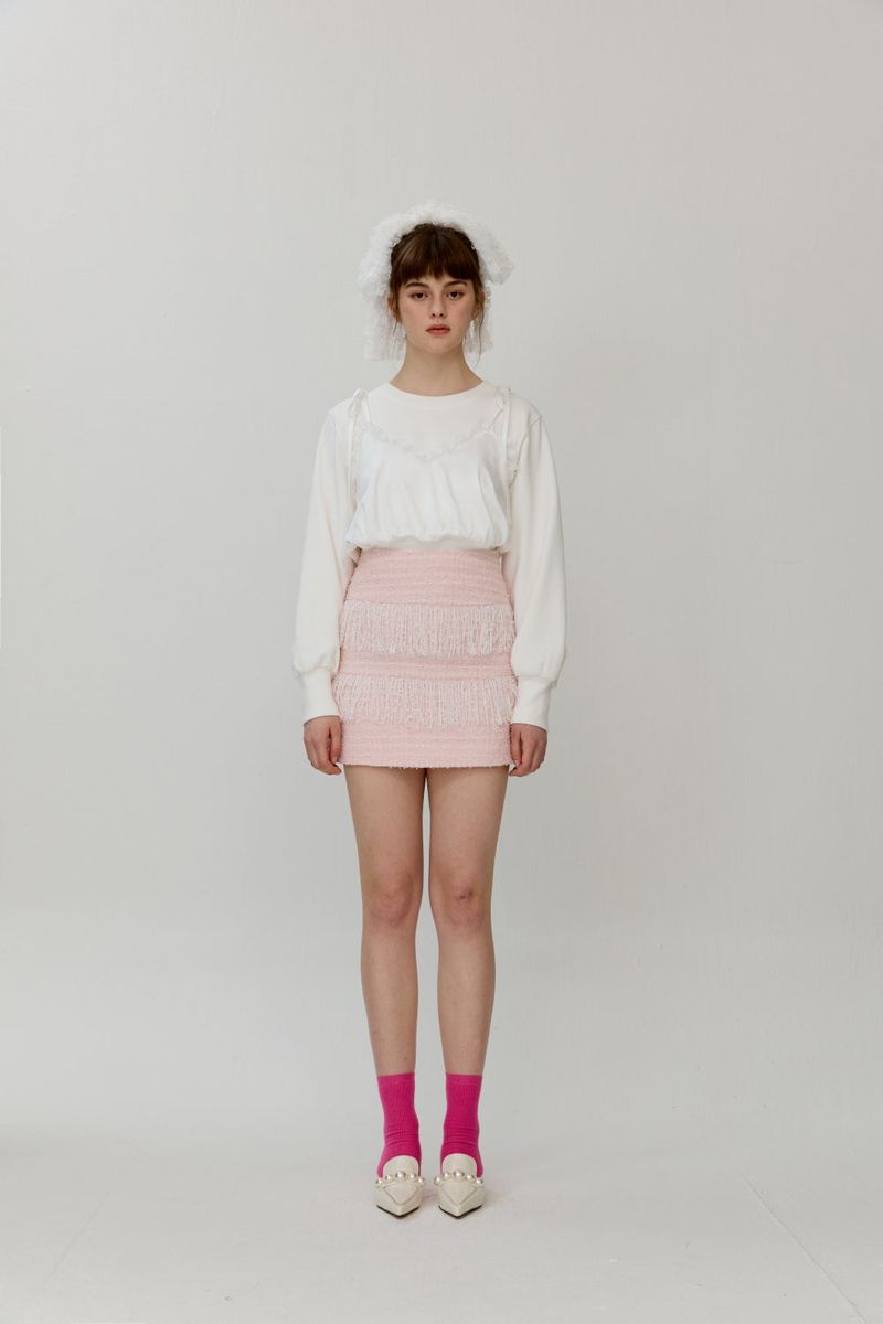Fringe tweed skirt