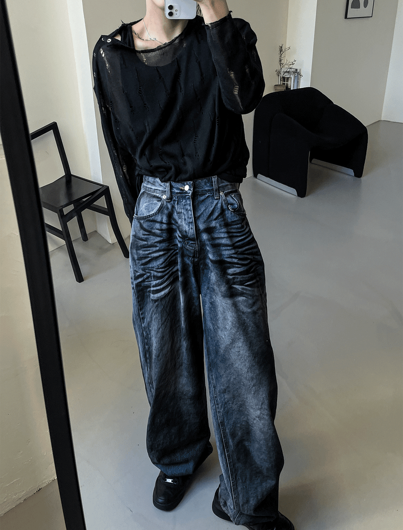 mud-Washing denim pants