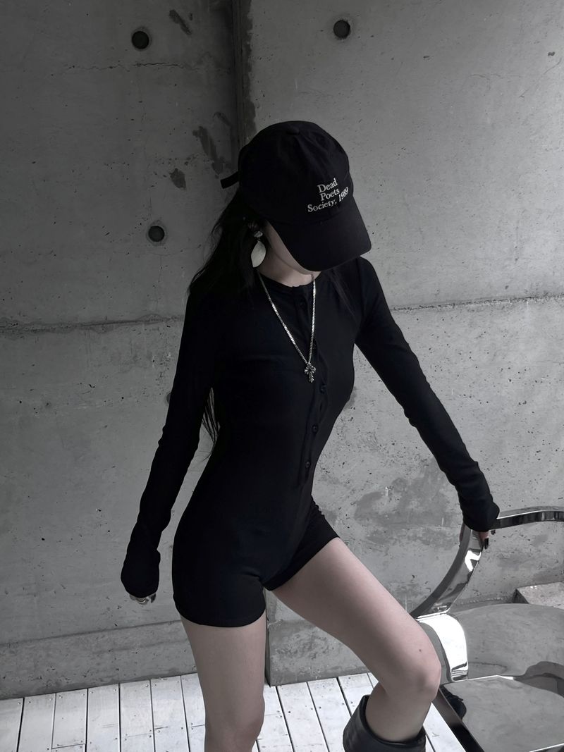 button deep v jumpsuit