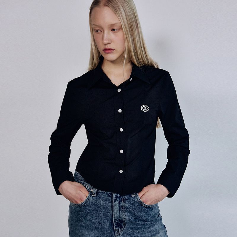 NICK&NICOLE(ニック&ニコール)の「MINIMAL PINTUCK WAIST SHIRT_BLACK(Tops)」