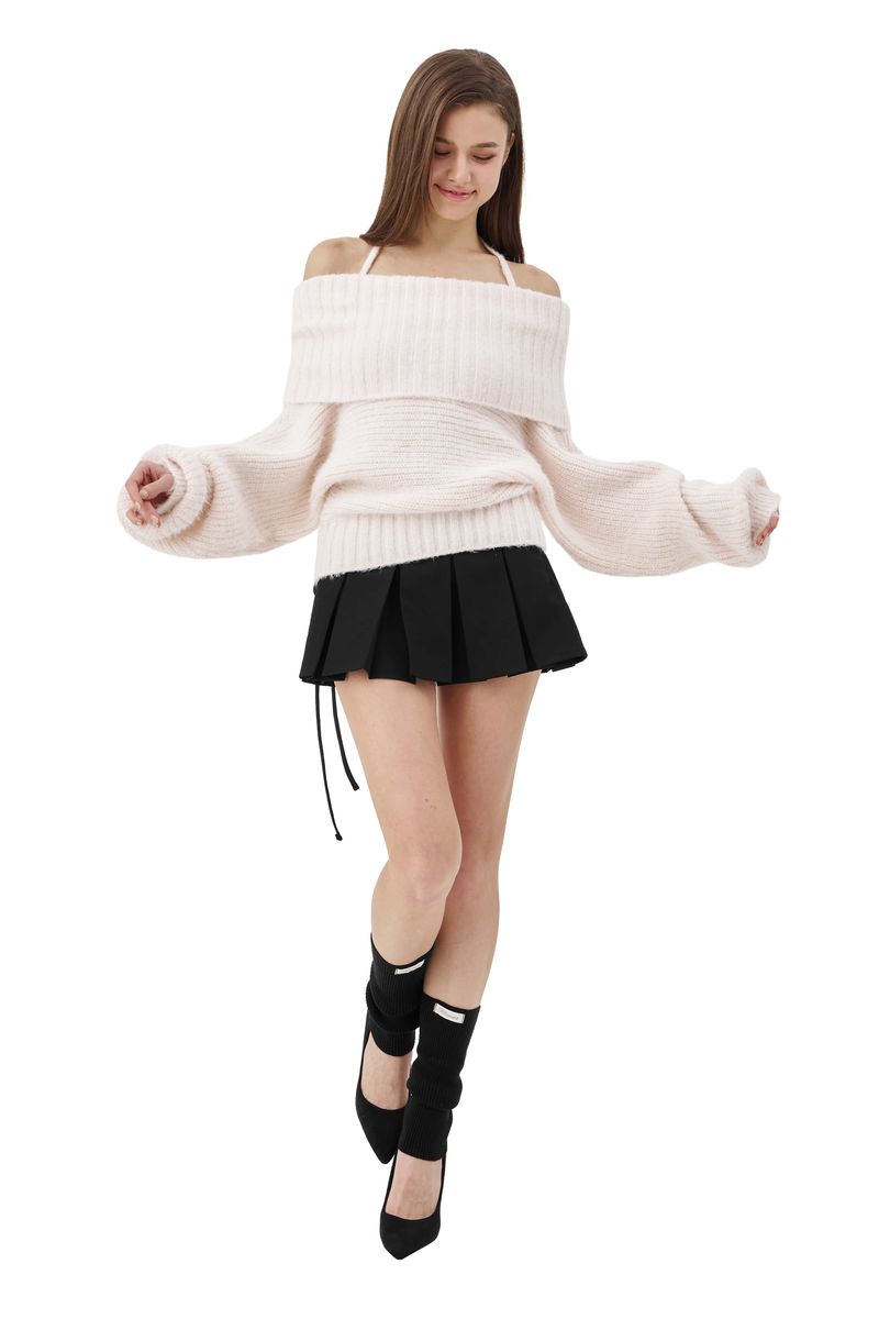 Palette off-shoulder ribbon knit, pink