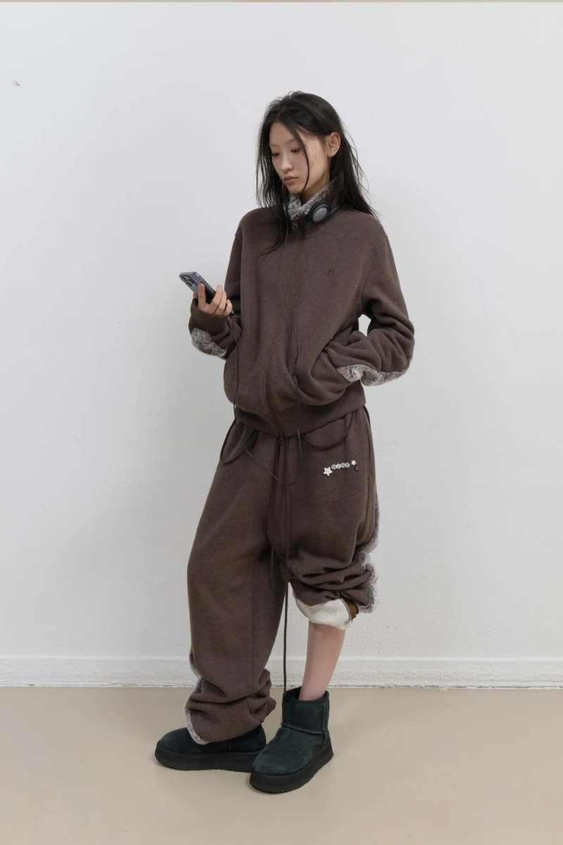 Fur Trim Jersey Zip-up / Stone Brown