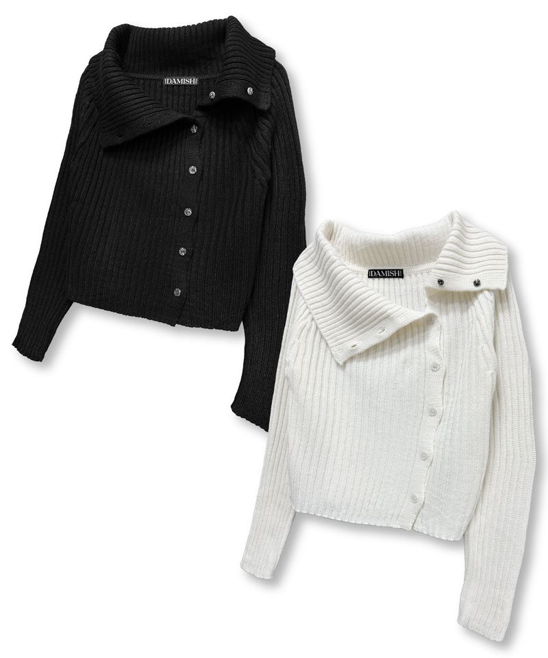 High Neck Side Button Cardigan_Ivory