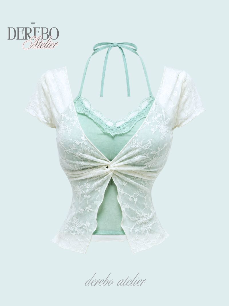 Rare mint layered lace short-sleeve top