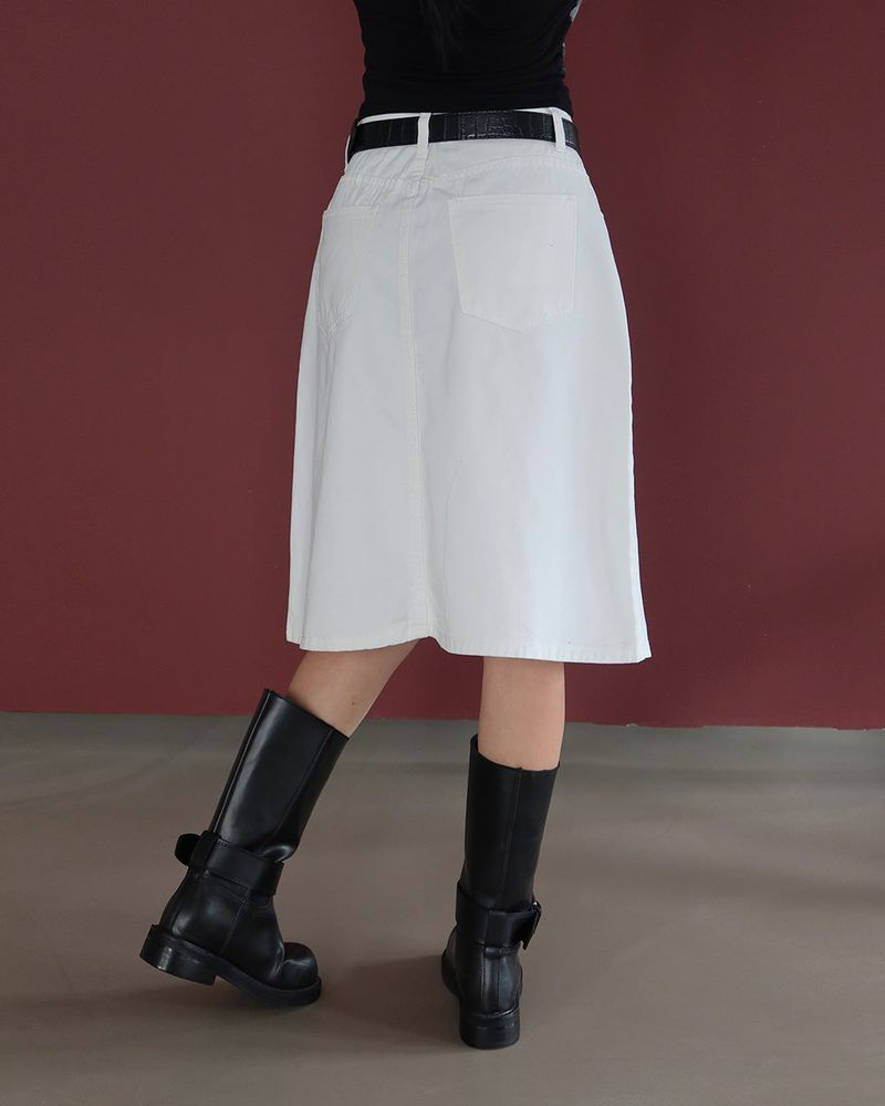 Basic pintuck cotton midi skirt