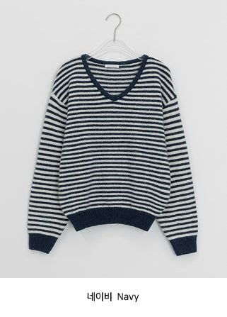 Ttet Stripe Wool V-Neck Knit