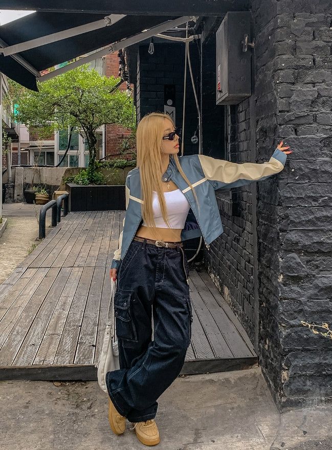 Peer One Track Crop Leather Jacket