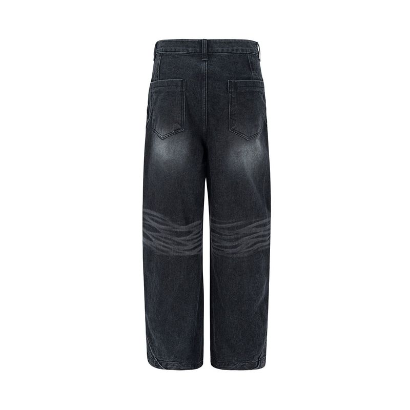 Curved two-tuck Side Denim Pants (Black)
