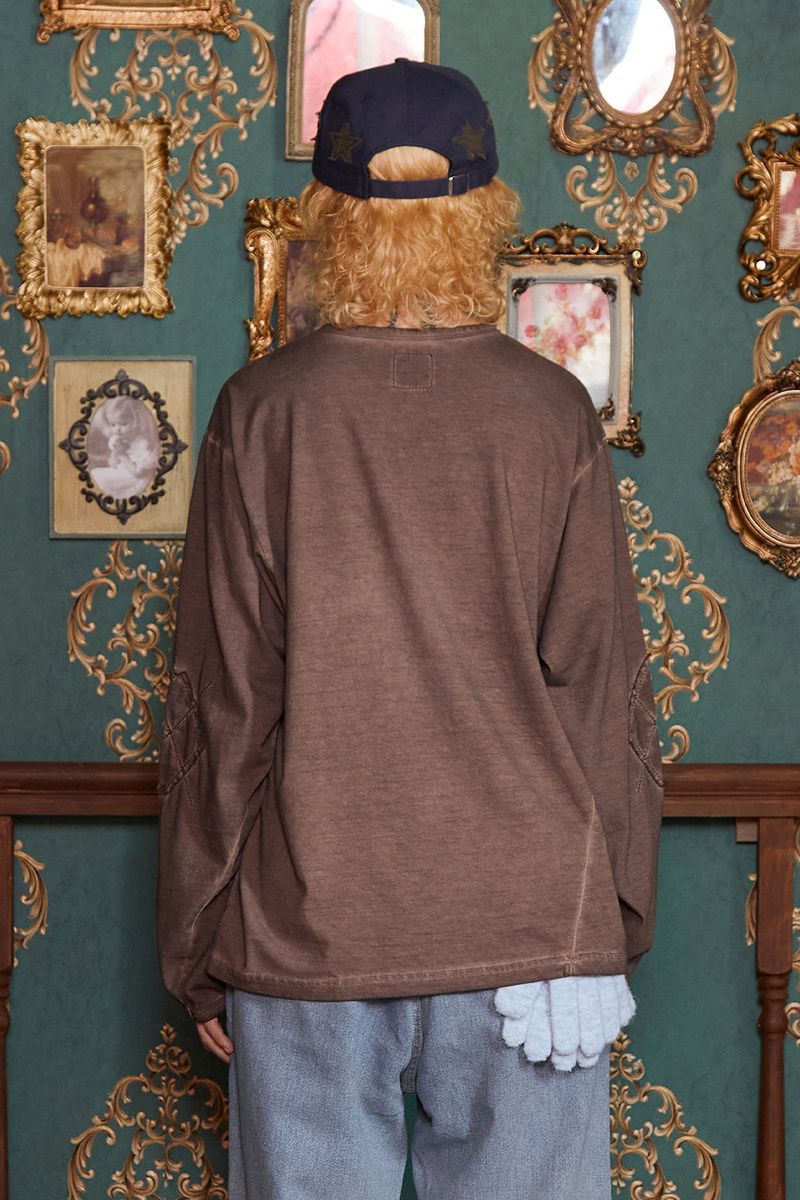 DYED ARGYLE LONG SLEEVE T SHIRT / BROWN