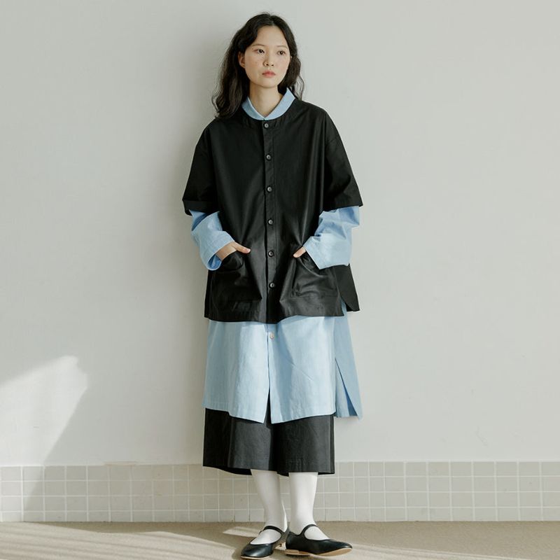 unisex round half shirts jacket black