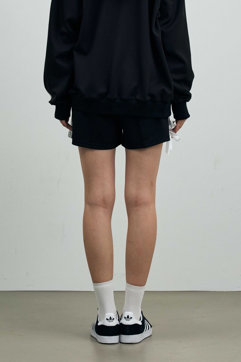 RIBBON JERSEY TRACK SHORTS PANTS / BLACK
