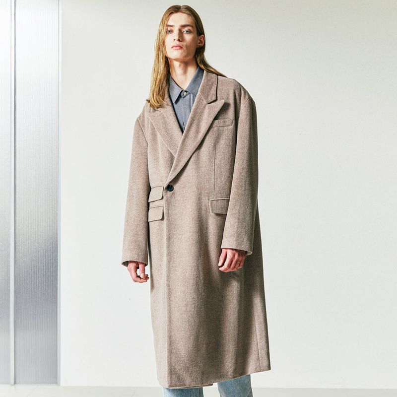 wool blended maximal double coat beige