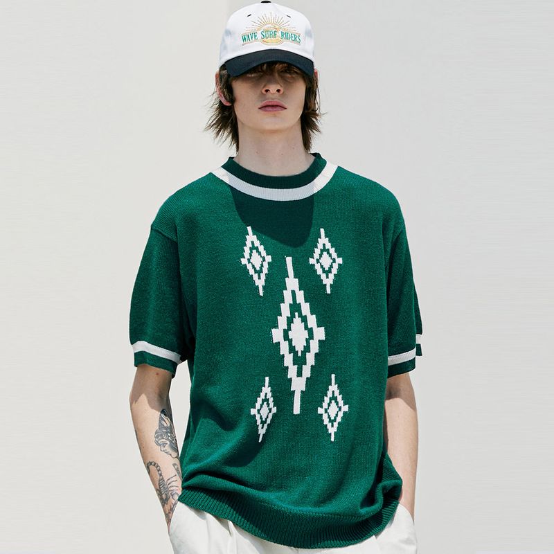 NAVAJO PATTERN RINGER HALF KNIT GREEN