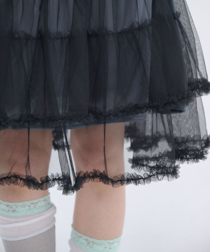 RUFFLE TIERED MESH MINI SKIRT