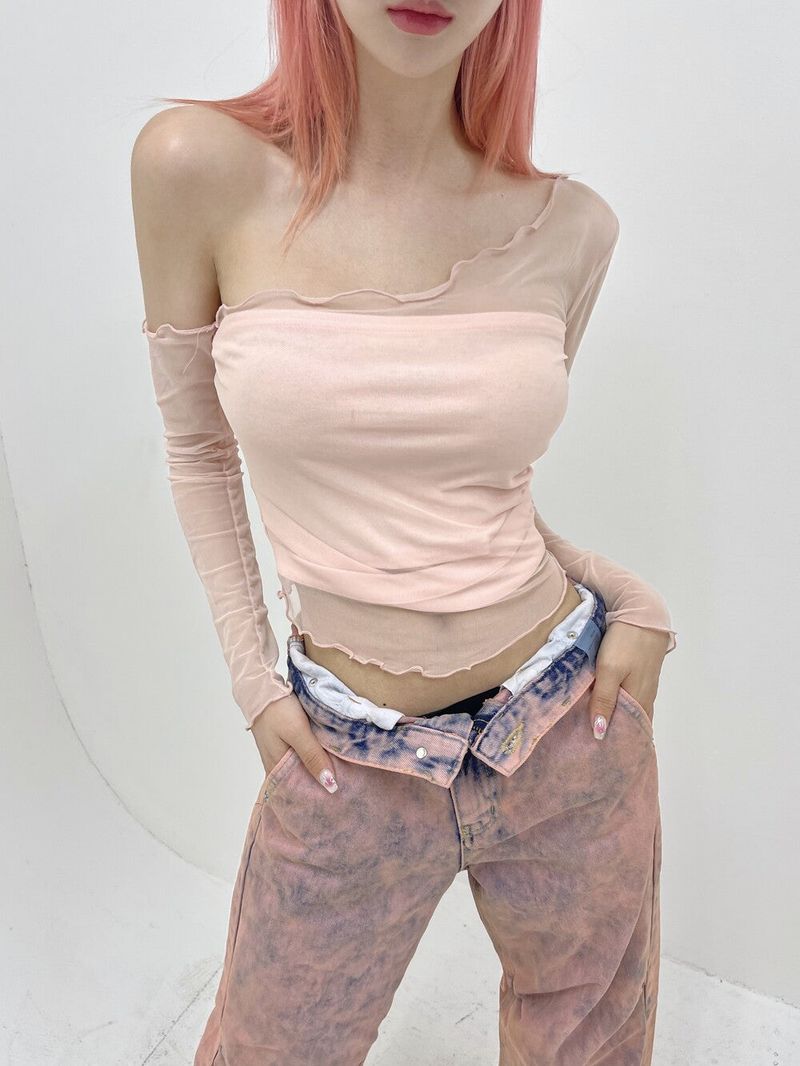 Seow（ソウ）の「432. Summer wave mesh top (bk, wh, pk)（Tops）」