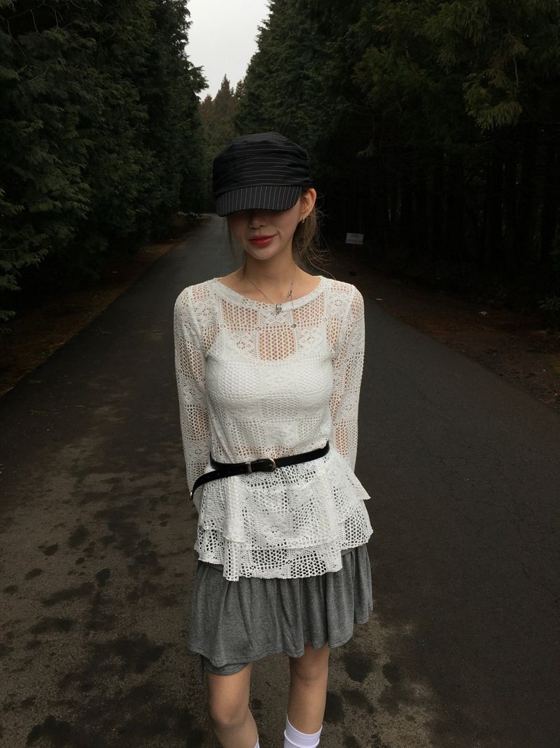 Square Lace Punching Mini Dress (3c)