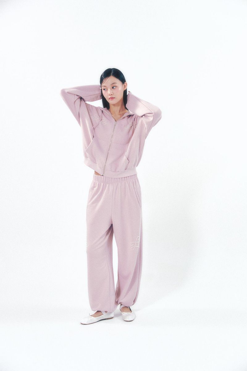 Pearl Hoodie Zip-Up Pink