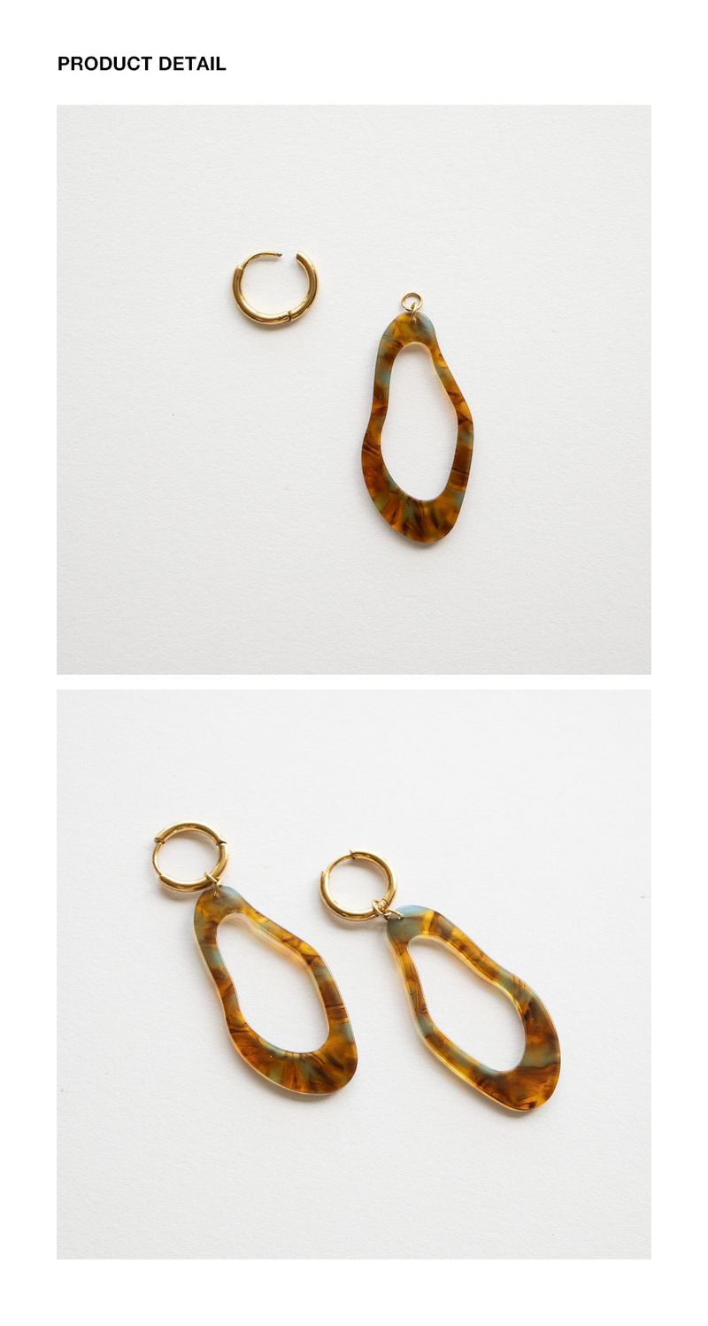 Brown unique shape drop gold earring