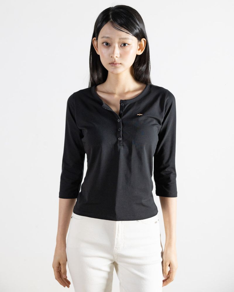 Henley Neck 3/4 Sleeve Black
