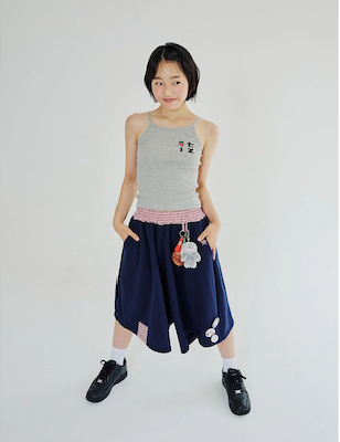 CHECK BANDING BERMUDA PANTS - NAVY