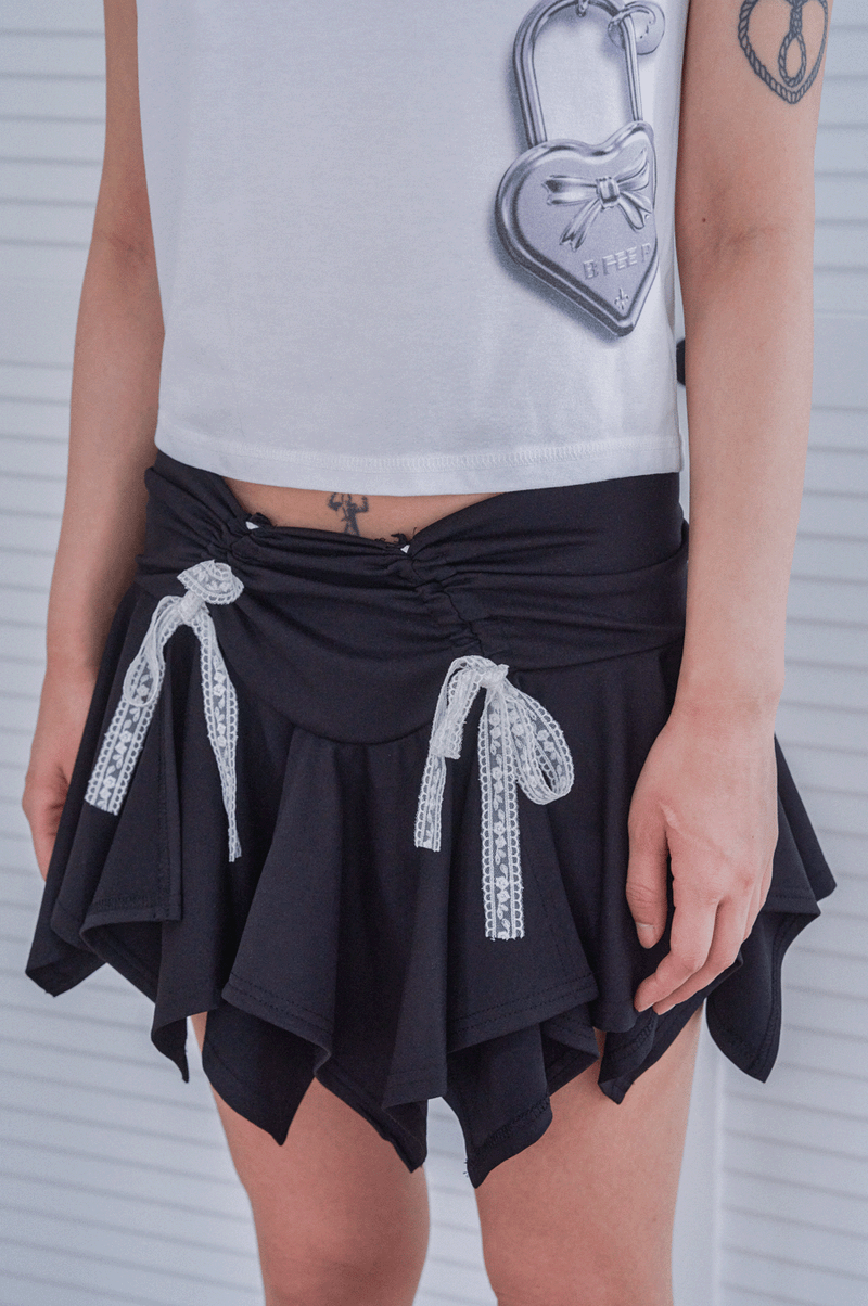 micro lace skirt&pants_black