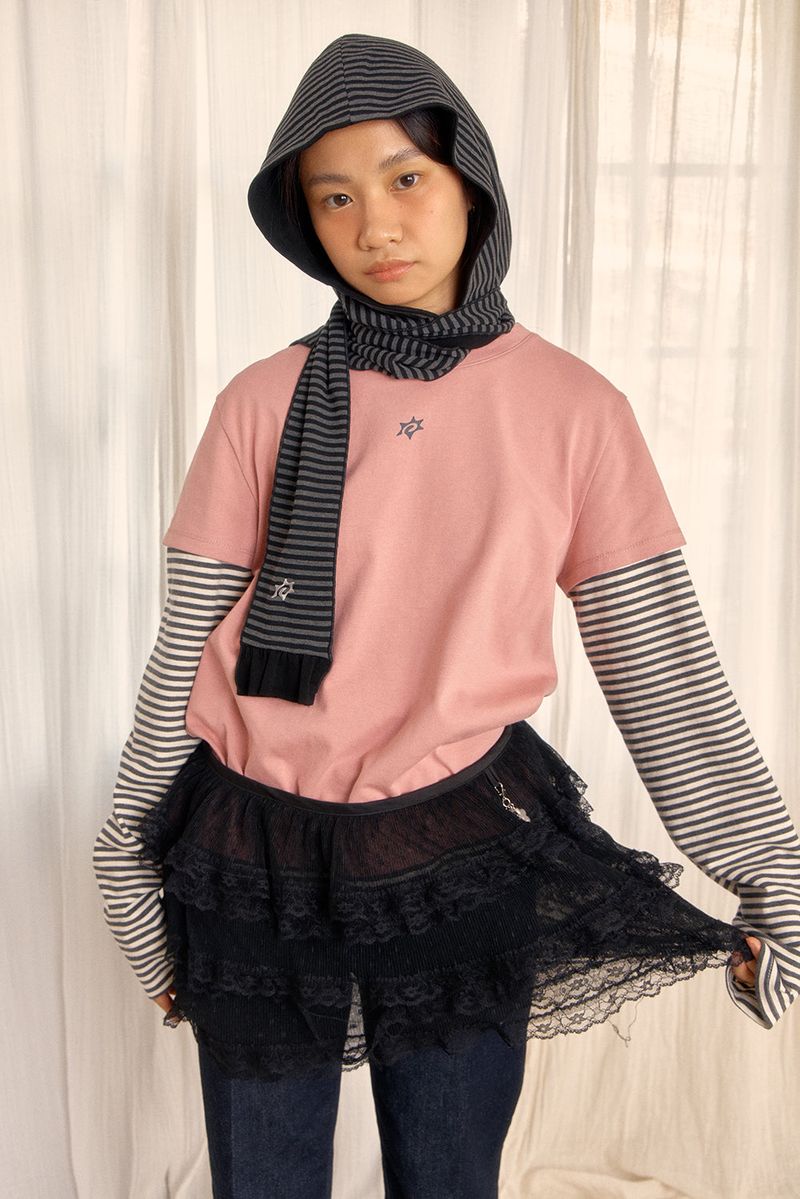 LOGO LAYERED STRIPE TEE (DUSTY PINK)
