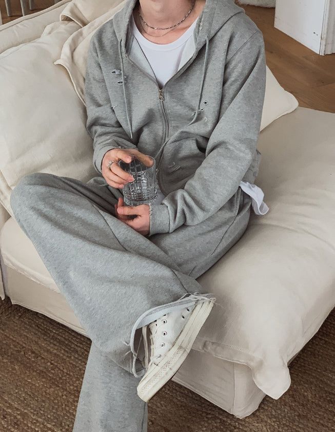 Ruby Damaged Sweat Hood Zip-Up Pants Set