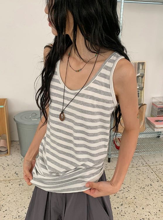 Casane Round Layered Stripe Long Sleeveless