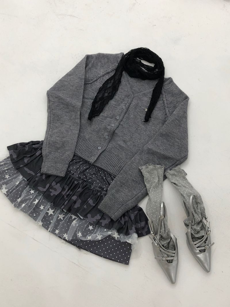 Gray Dot Camo Lace Skirt