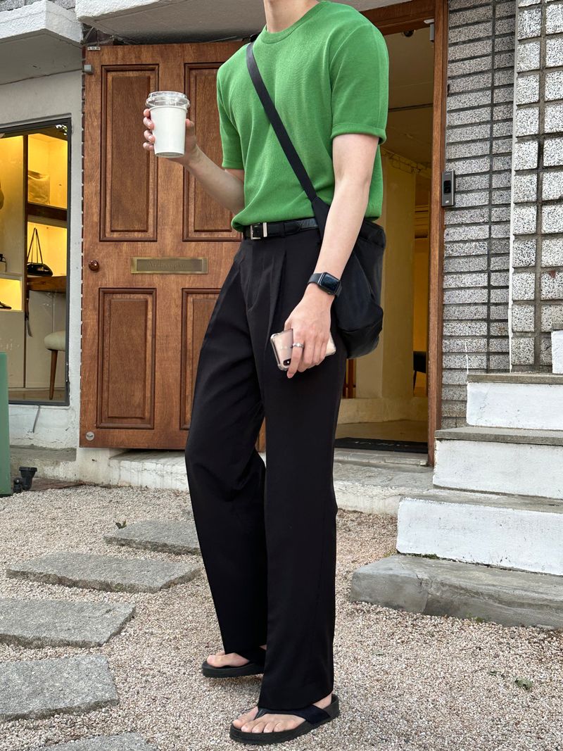 Dot Back-Bend One Tuck Semi-Wide Slacks (4 colors)