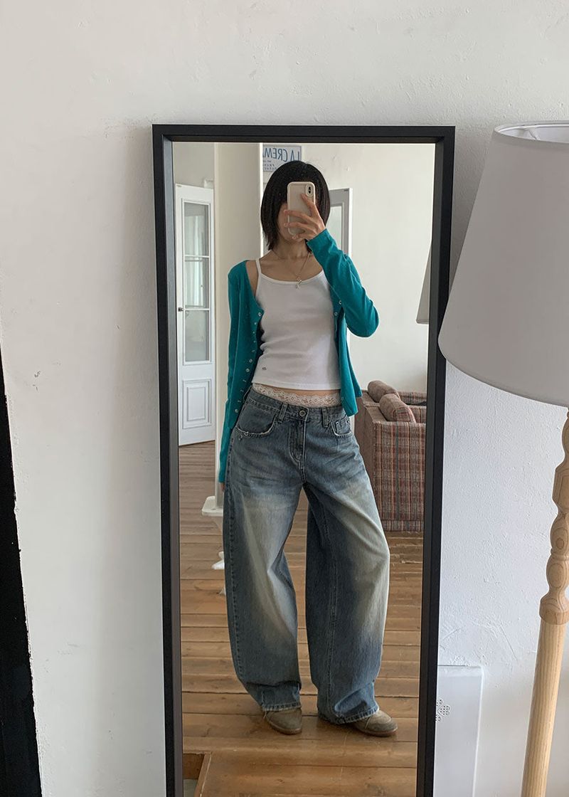 PIERCING WIDE DENIM PANTS (S-L)