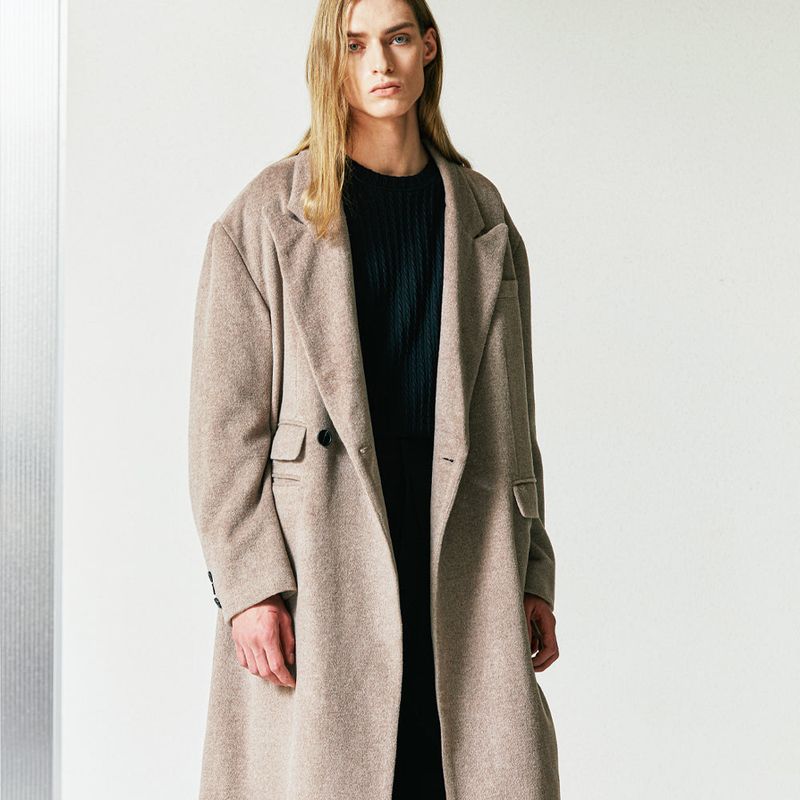 wool blended maximal double coat beige