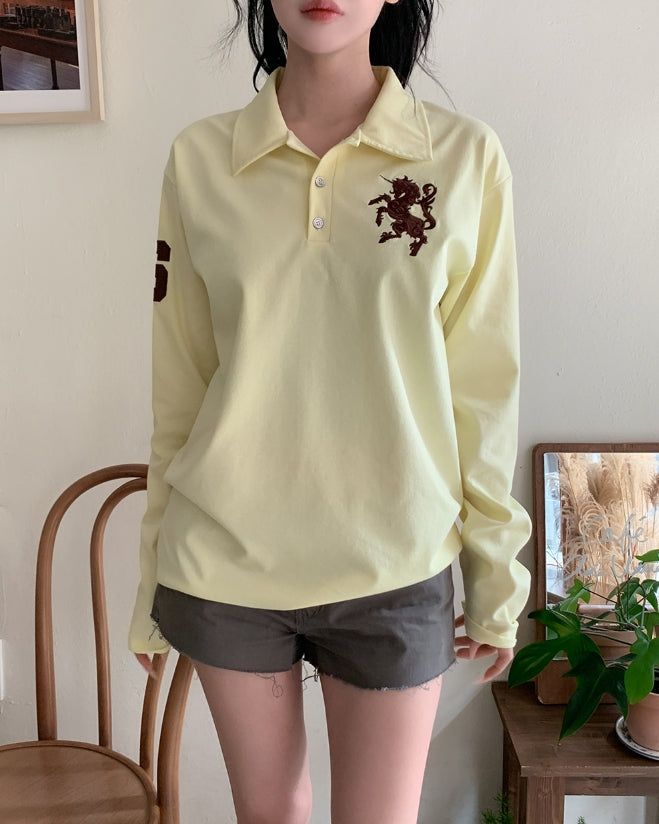 Horse Numbering PK Collar Long Sleeve Tee