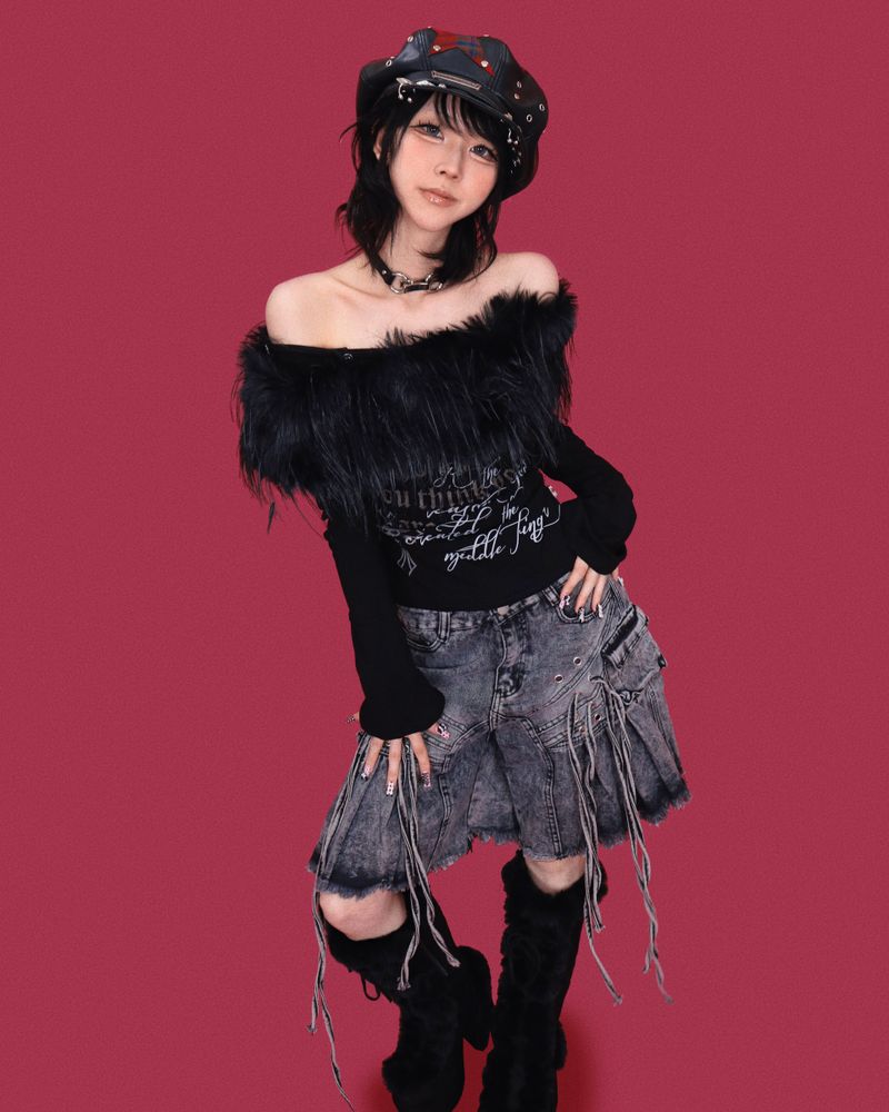 angry eyelet wide half pants - black