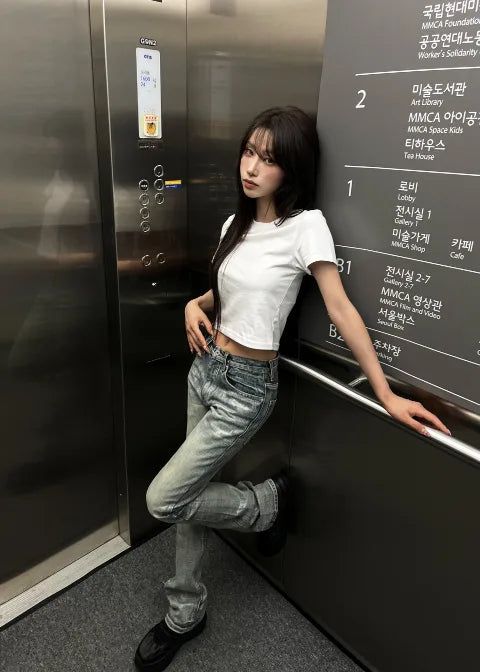 ロングDウォッシュドストレートフレアデニム