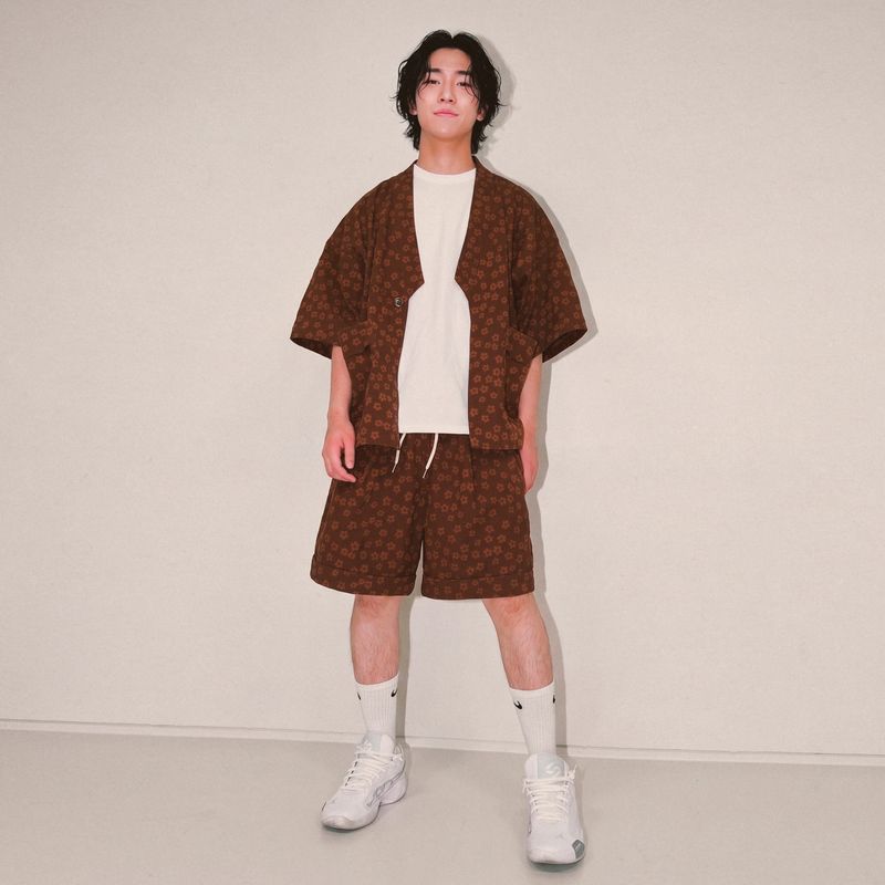 flower turn-up shorts_brown