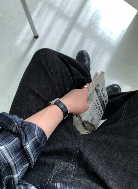 Semi Wide Stitch Raw Fabric Denim Pants