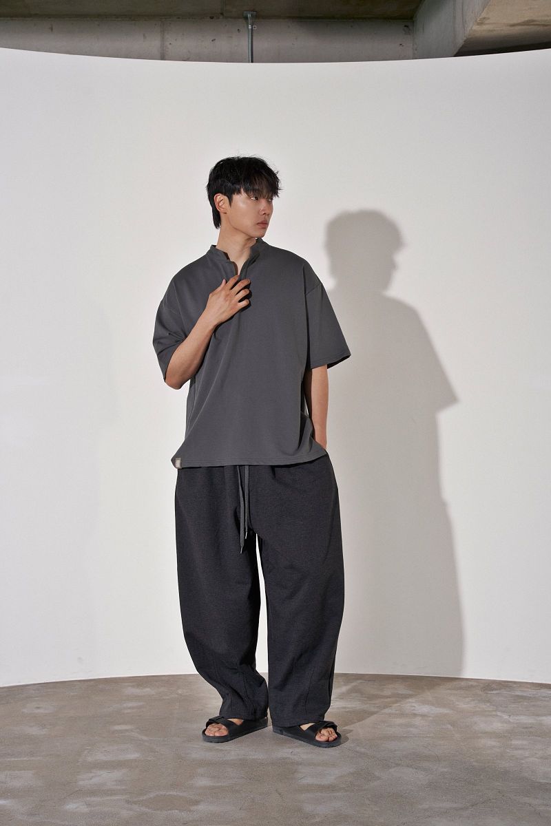 S-C OPEN HENLEY-NECK 1/2 TEE (Charcoal)