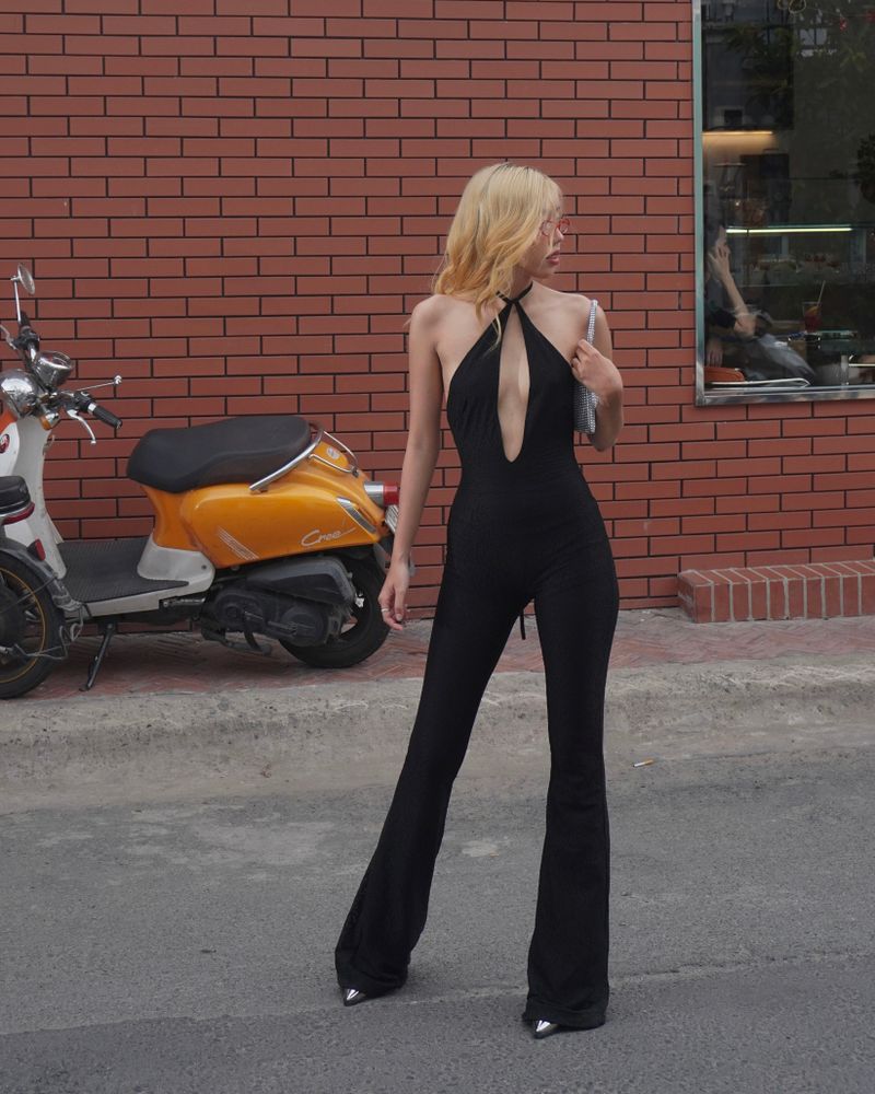 BB Plunge Neck Lace Jumpsuit