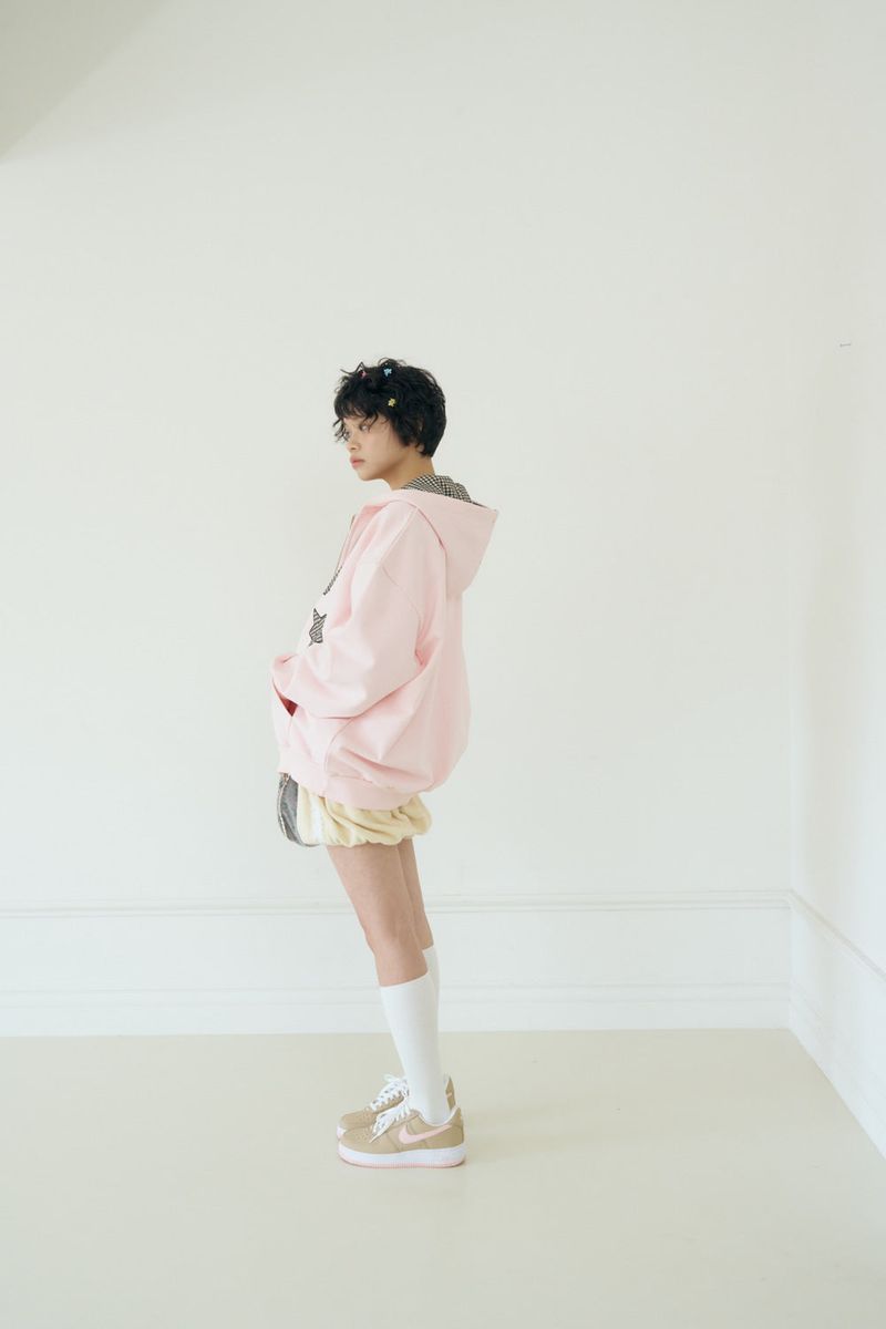 KIRING CHECK PATCH HOODIE (PINK)