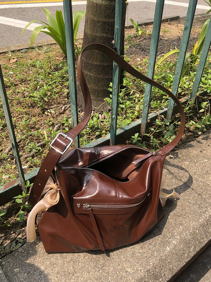 Pillow ribbon bag_chocolate brown