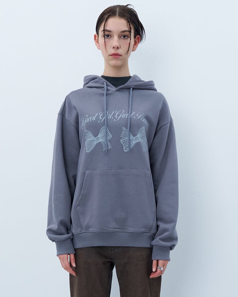 TWIN RIBBON HOODIE-GRAY