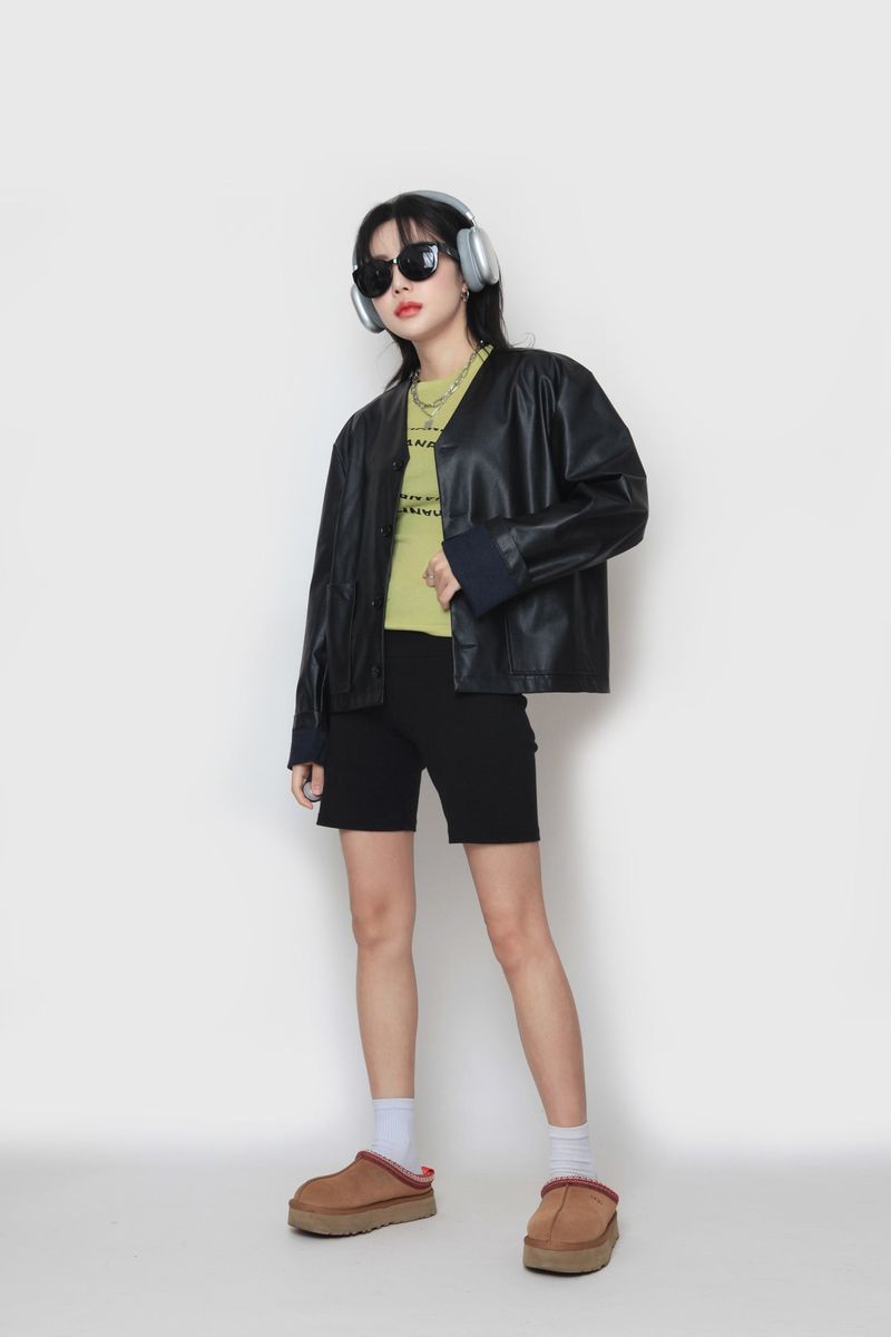 Crop leather cardigan