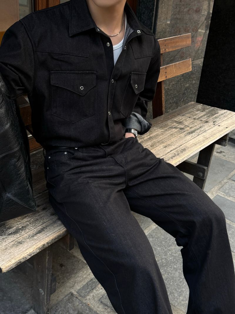 Leaf denim western shirt